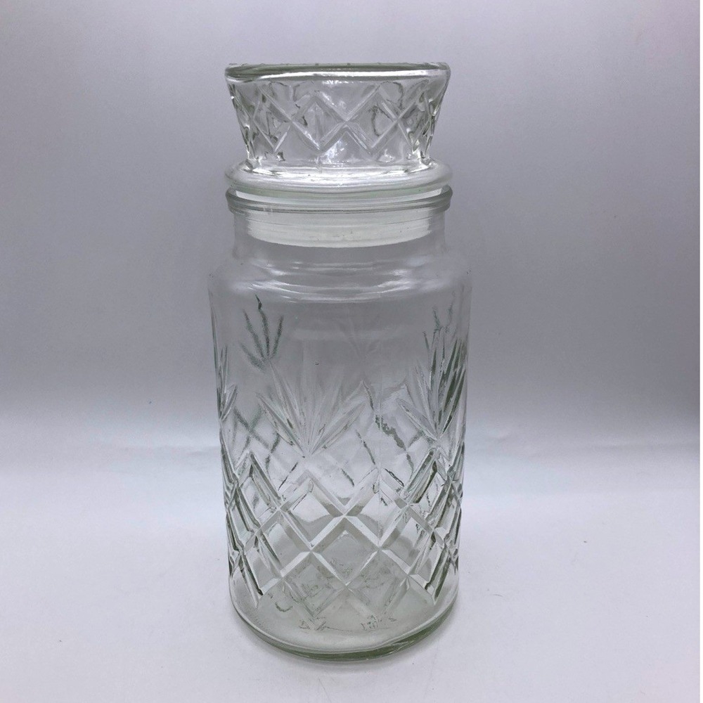 1983 Planters Mr Peanut Clear Glass Jar Canister with Lid Logo on Bottom 8"